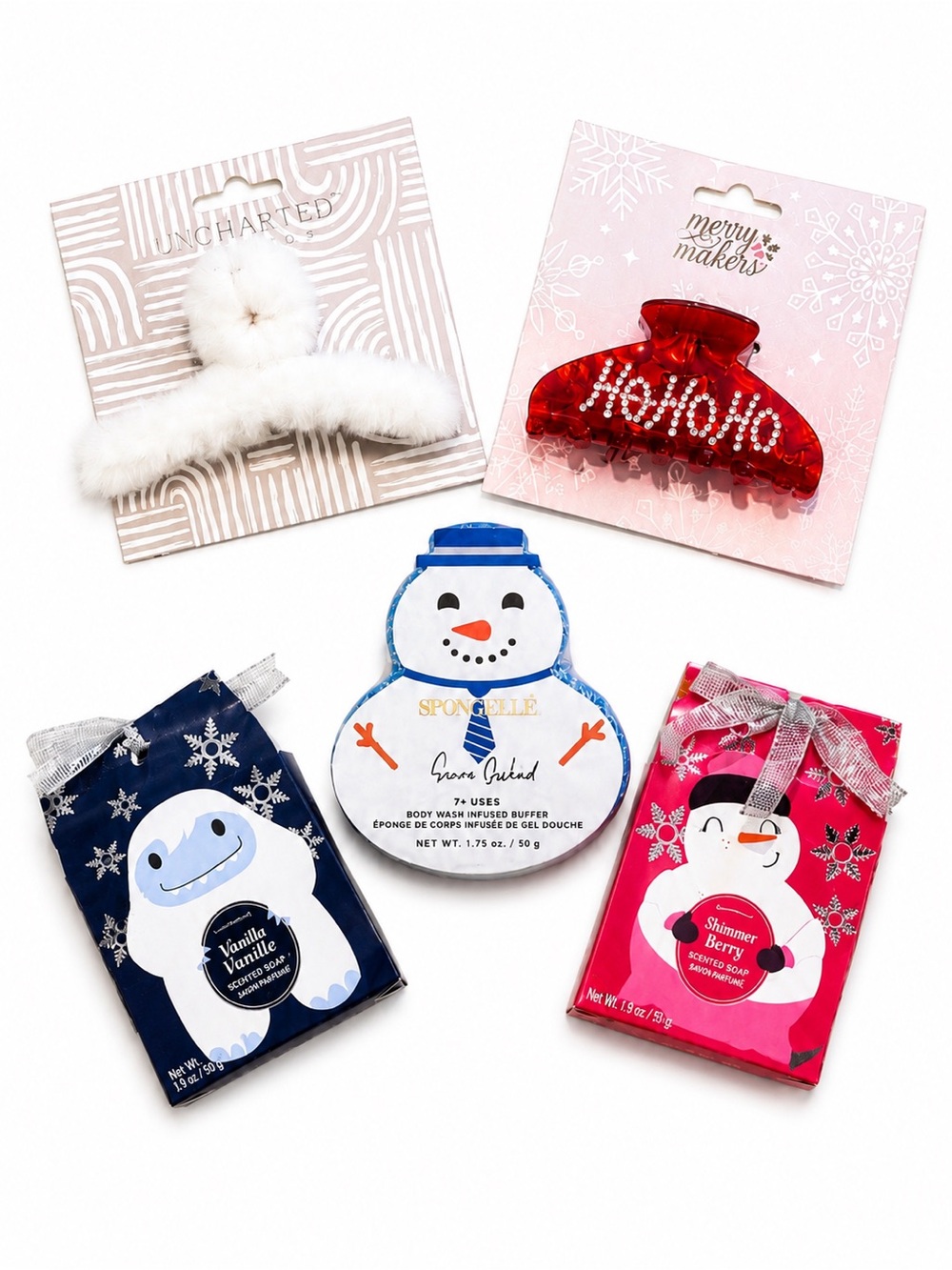 Holiday Gift Bundle Set 2 Hair Clip 1 Spongellé & 2 Soap Bath Flakes